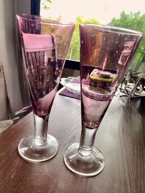 Crystal Drinking Glasses Thick Stem Cocktail Tea Light Purple Plum Cranberry